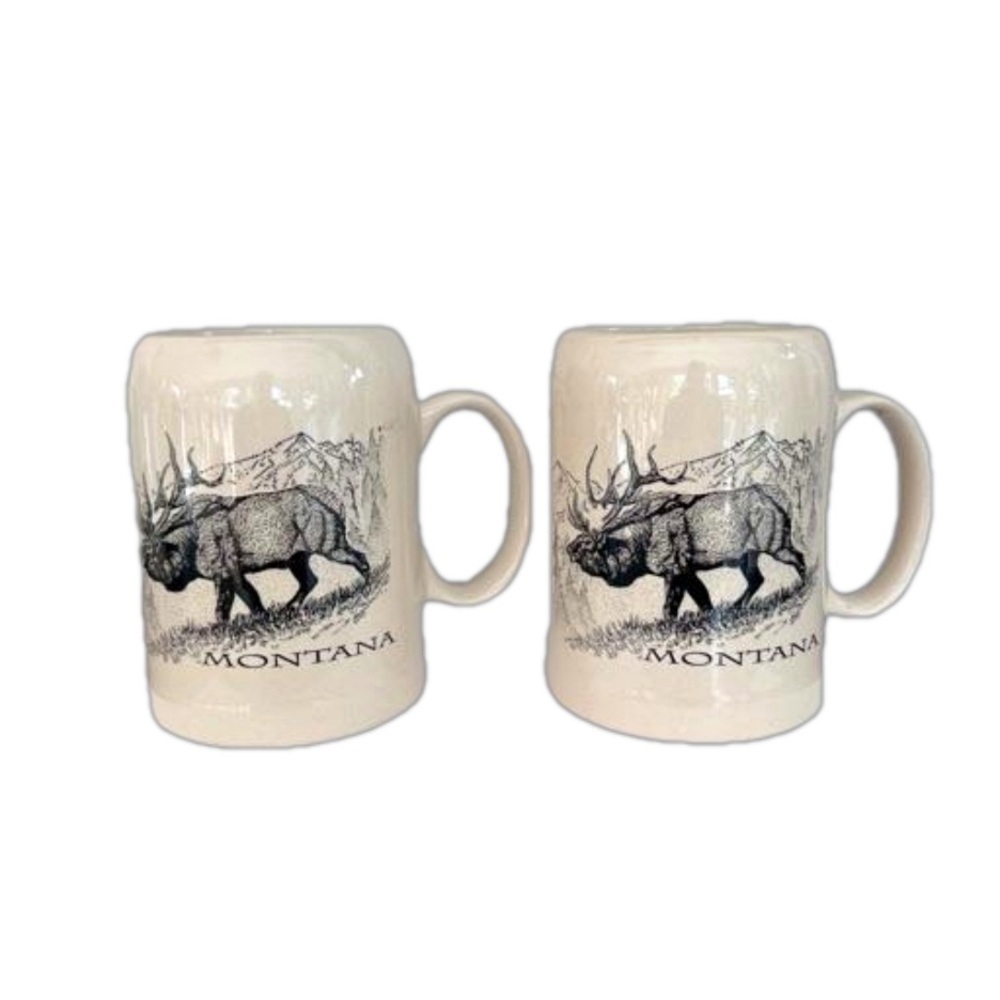 Montana Large Mugs Set of 2 Etched Elk Style Design